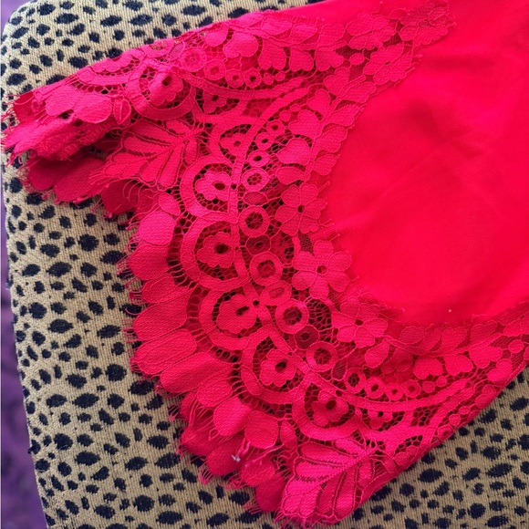 INC International Concepts Vibrant Red Lace Sleeve Blouse - Picture 5 of 6